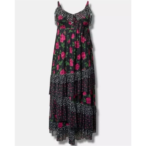 Torrid x Betsey Johnson Romantic Rose Floral Dot Mesh Ruffle Maxi Dress 3X 22 24 - Picture 15 of 16
